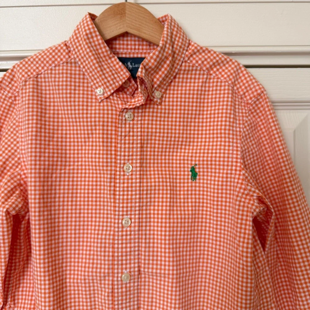 Ralph Lauren Orange Gingham Shirt Boys Size 8
